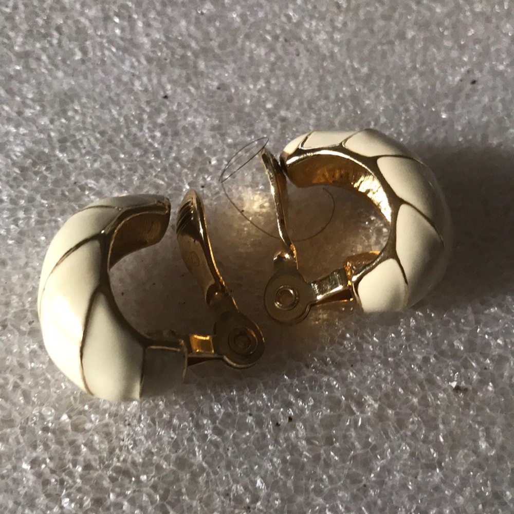 Elegant Gold and Cream Clip-On Monet Earrings
